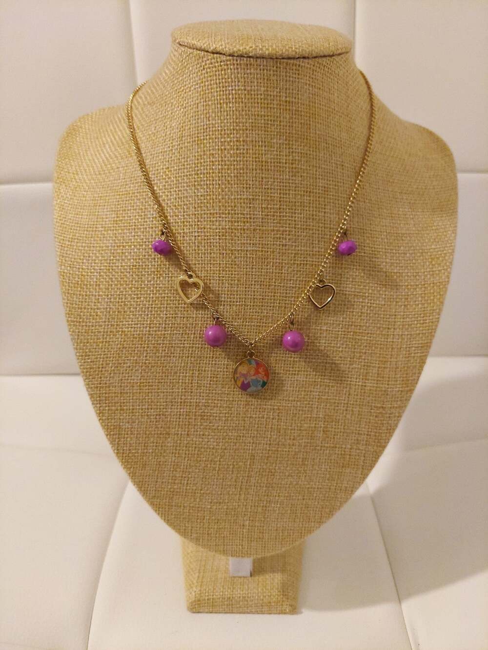 Disney Princesses Gold Tone and Purple Beads 16" Necklace